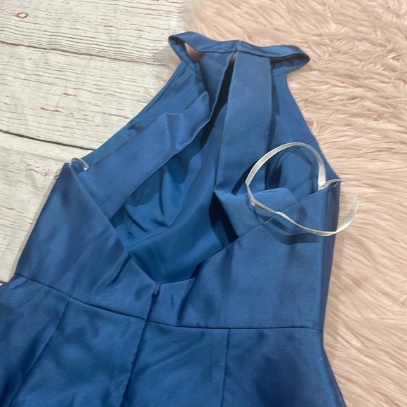 NWT Alfred Sung D772 High Neck Cutout Satin Twill Dress Dusk Blue - Picture 11 of 11